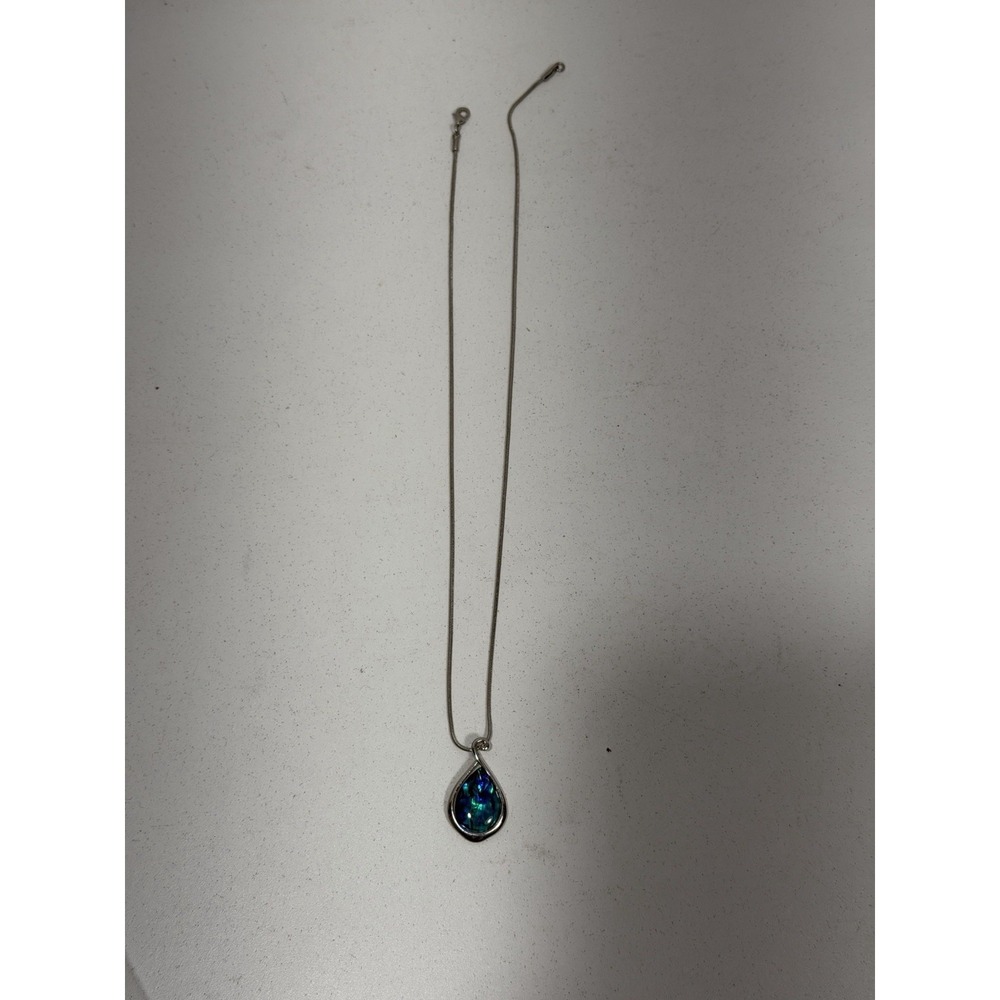 Iridescent Blue Teardrop Abalone Pendant Necklace Adjustable Chain Psyderic Boho